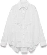 MANGO Para Guipure Lace Cotton Button-Up Shirt