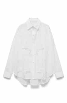 MANGO Para Guipure Lace Cotton Button-Up Shirt