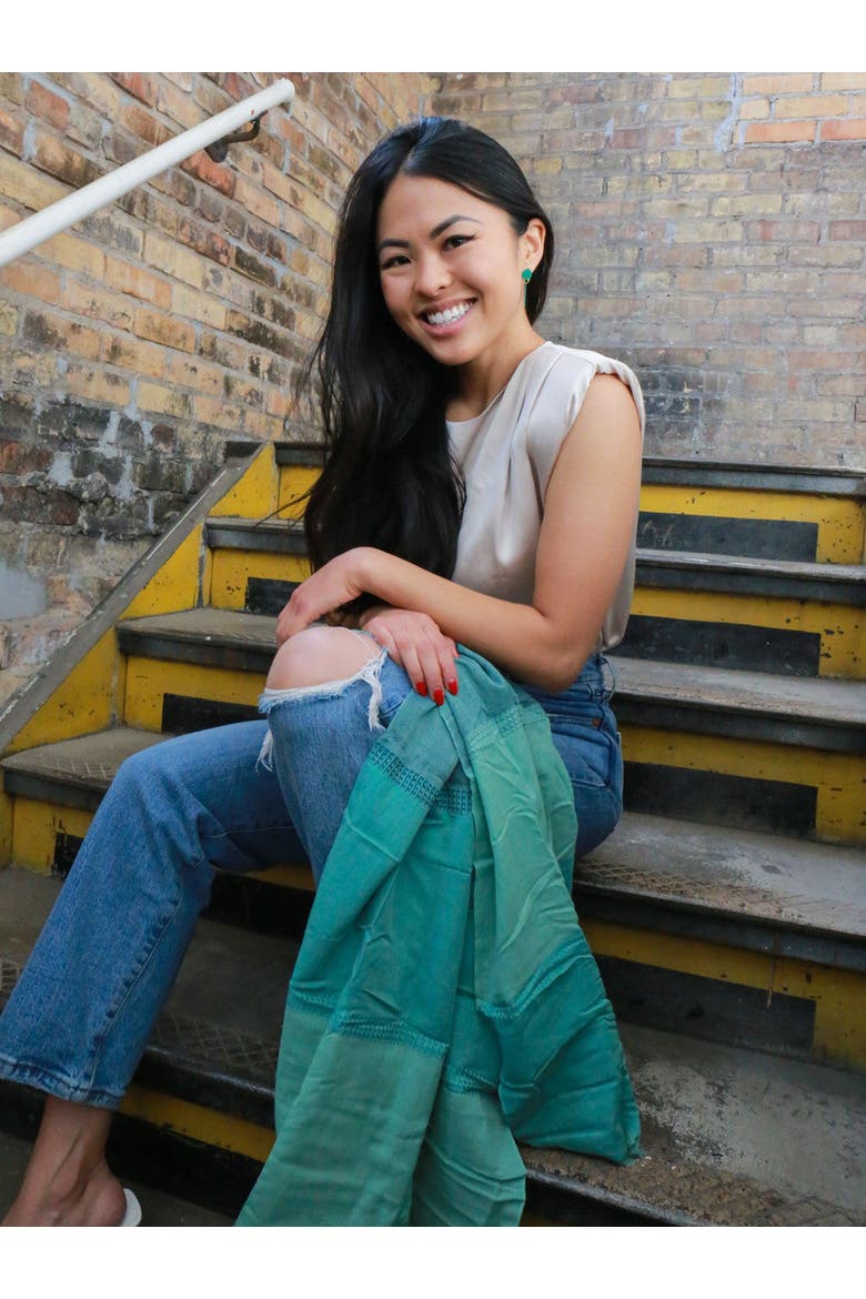 Woven Ocean Block Scarf, Alternate, color, Teal