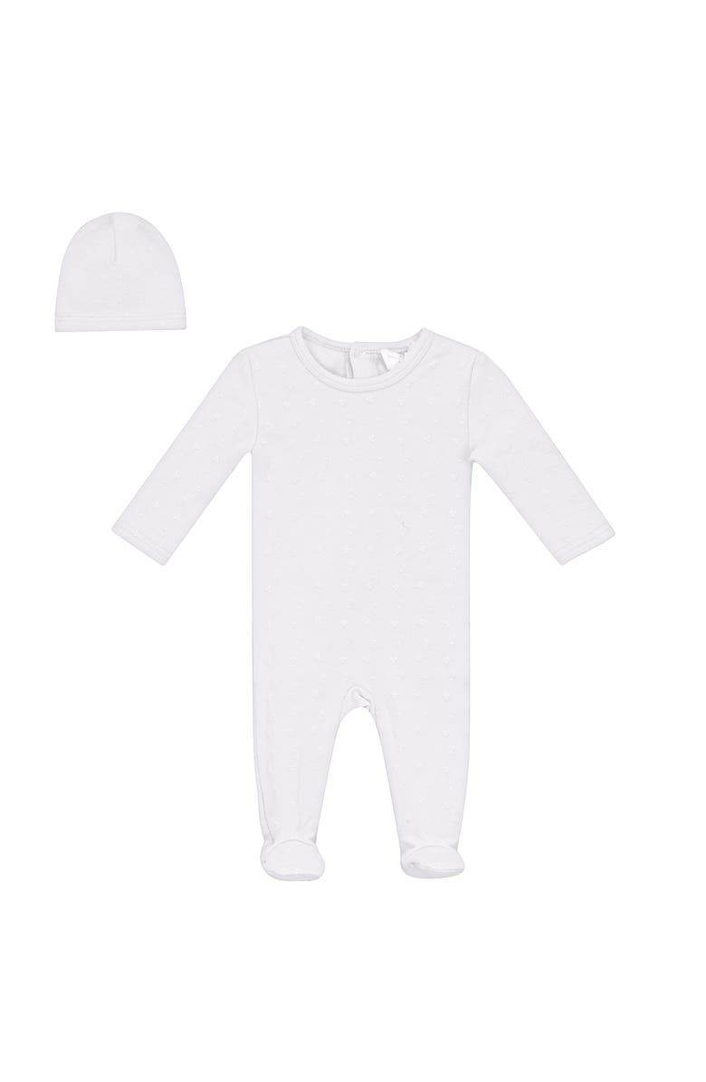 Bebe Bella Back Snap Puff Print Romper with Hat, Main, color, White