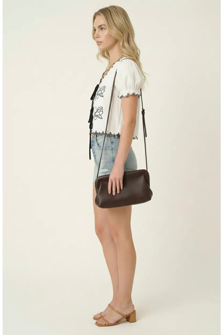 Puff Sleeve Embroidered Front Tie Blouse, Alternate, color, Off-White / Black