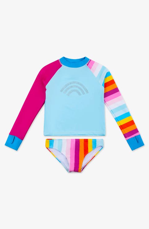 Stripe Rhinestone Rashguard Set