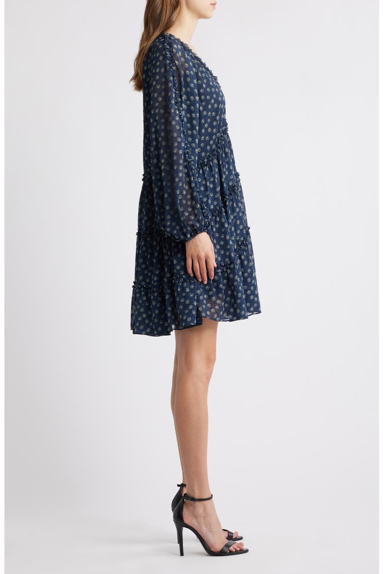 Tiered Ruffle Long Sleeve Chiffon Dress, Alternate, color, NAVY-BEIGE DONNA FLORAL