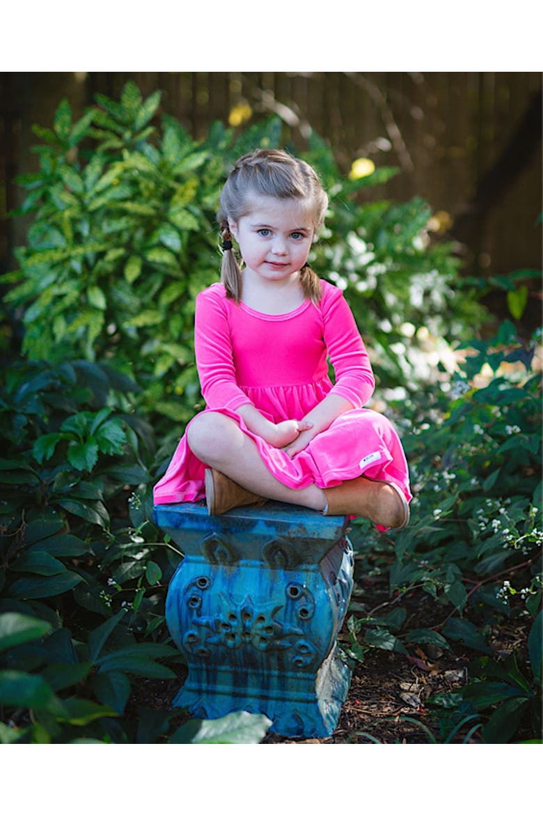Girls Stretch Velvet Twirly Dress, Alternate, color, Hot Pink