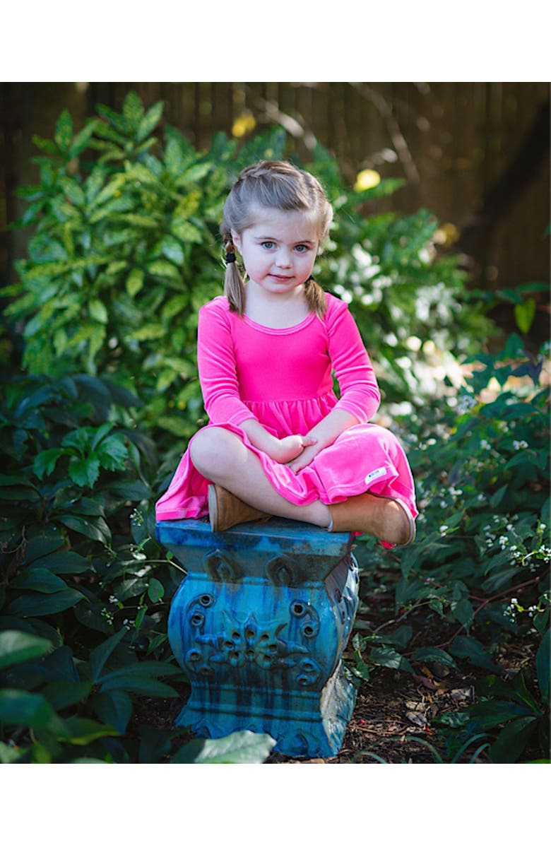 WORTHY THREADS Girls Stretch Velvet Twirly Dress, Alternate, color, Hot Pink