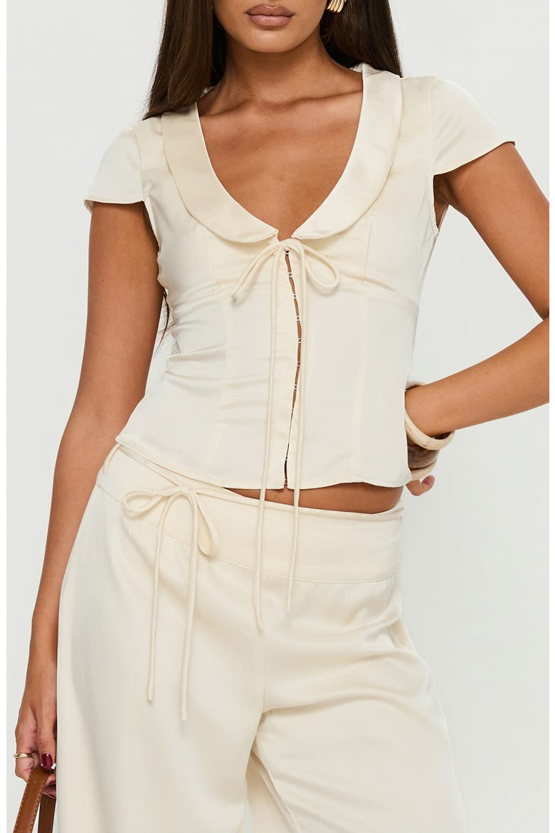 Aubrette Peter Pan Collar Satin Top, Main, color, CREAM