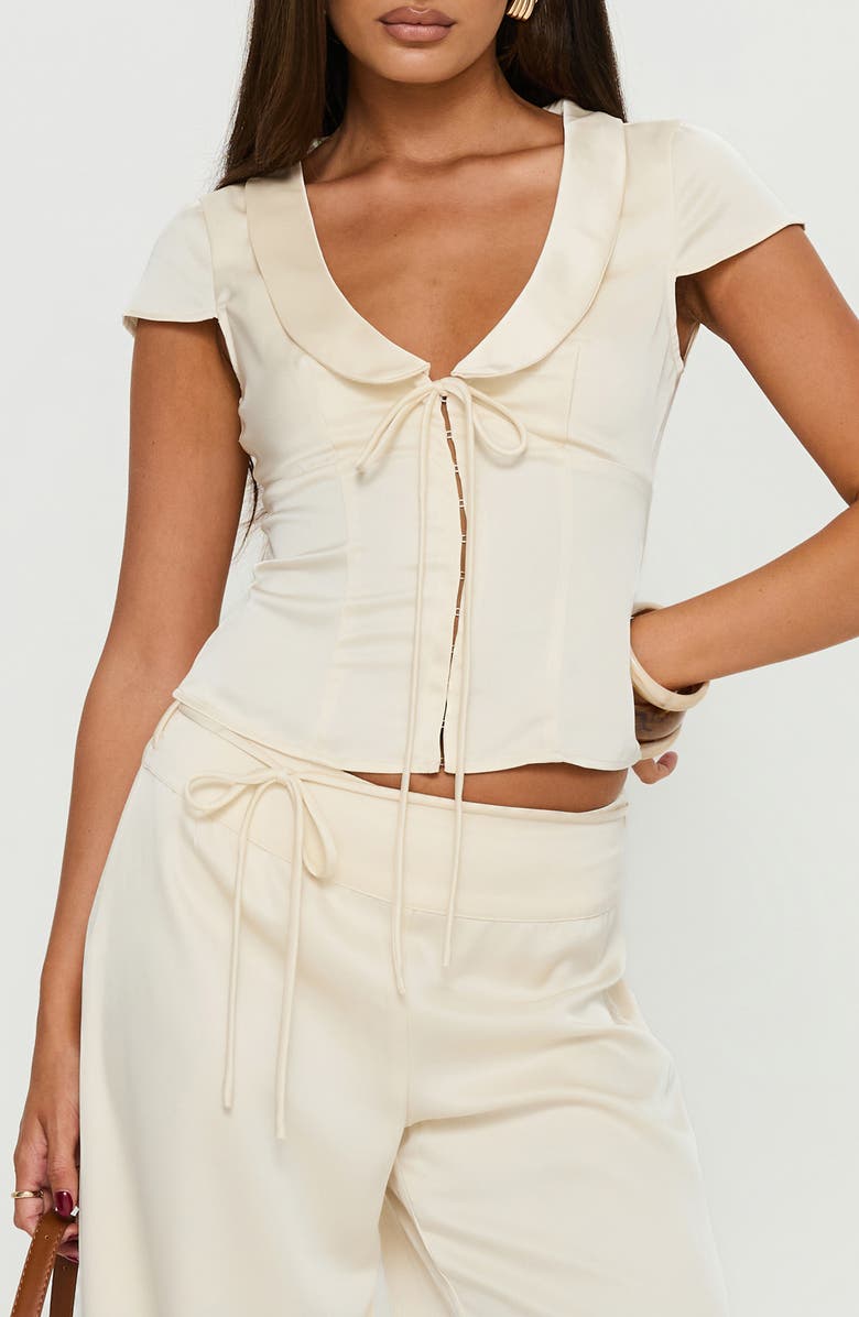 Princess Polly Aubrette Peter Pan Collar Satin Top, Main, color, Cream