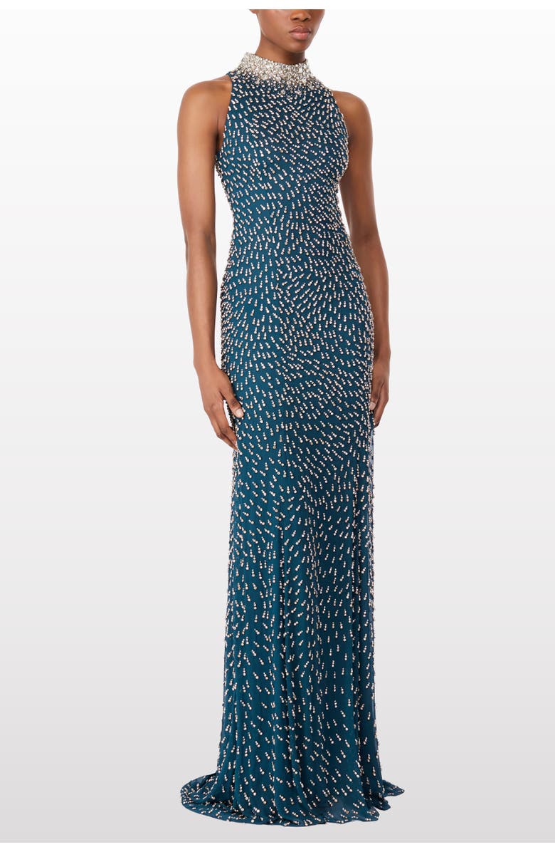 Jenny Packham Sisley High-Neck Embellished Maxi Dress, Alternate, color, Mosaic Blue