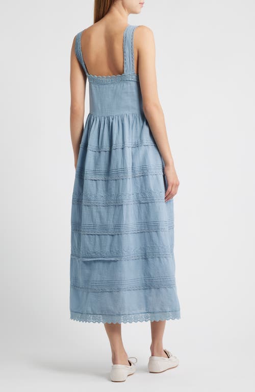 The Great . Reverie Embroidered Tiered Cotton Sundress In Blue