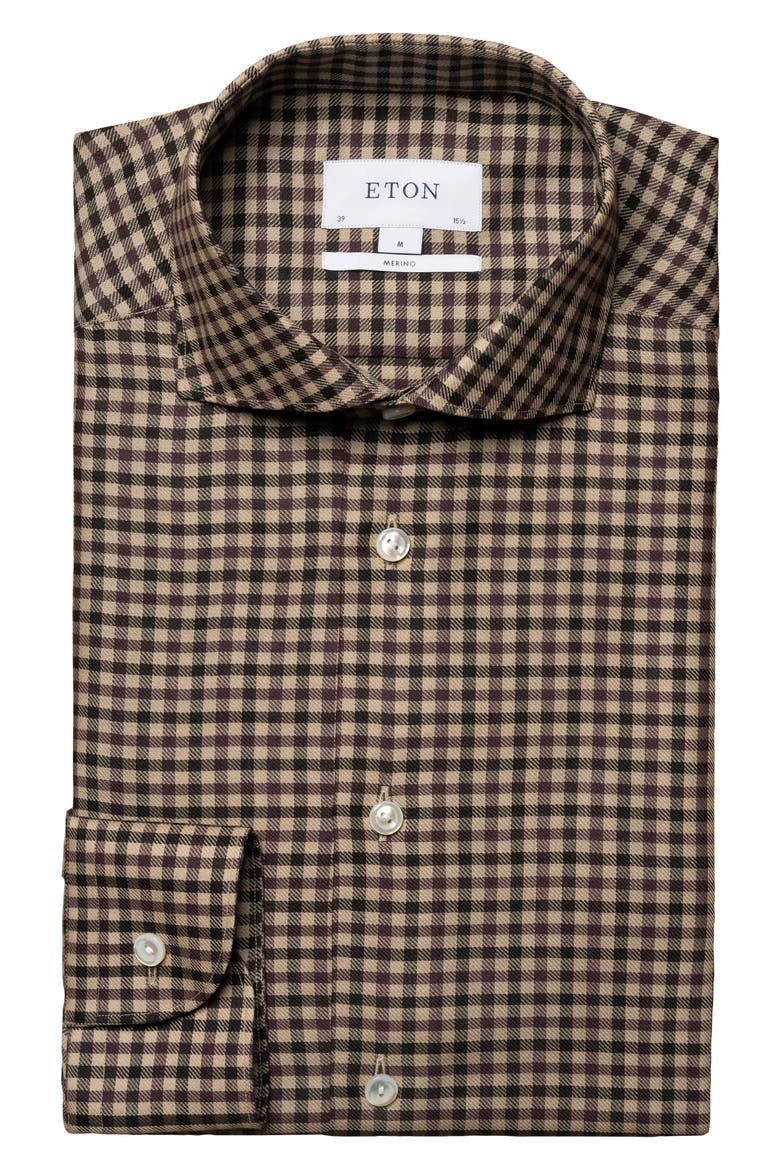 Contemporary Fit Gingham Merino Wool Dress Shirt, Alternate, color, MEDIUM RED