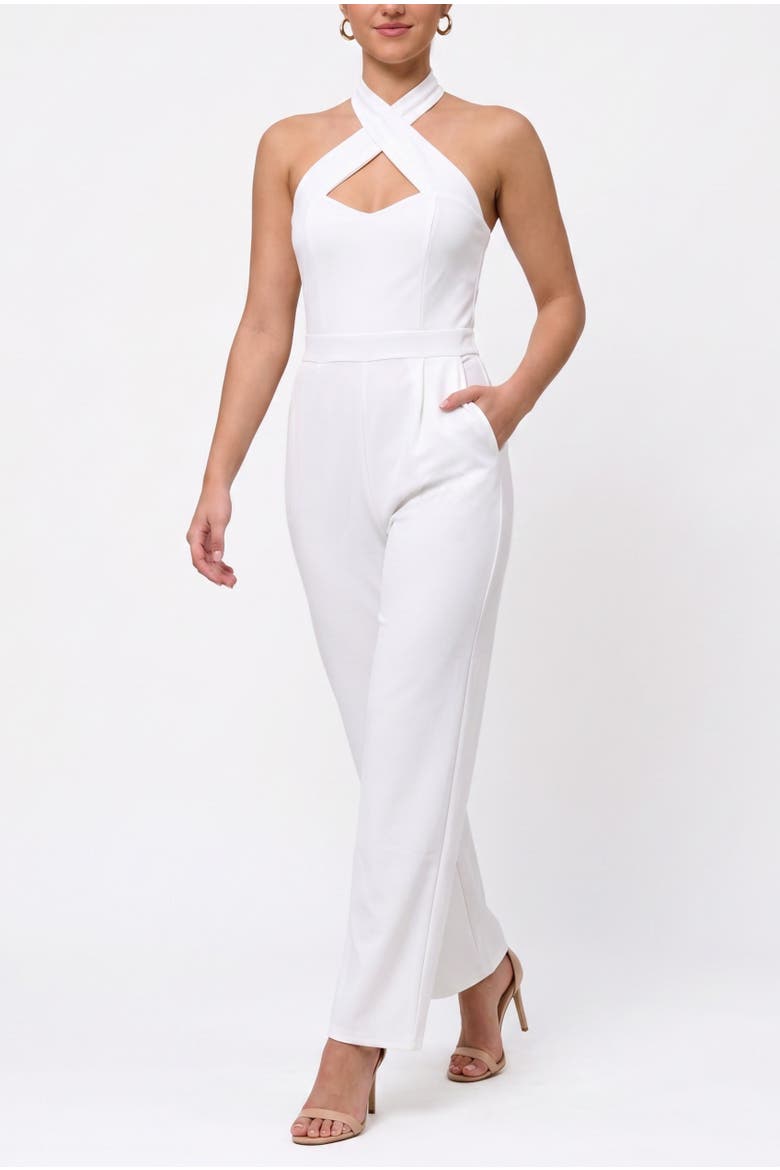 Racquel Sleeveless Halter Jumpsuit, Alternate, color, Eggshell