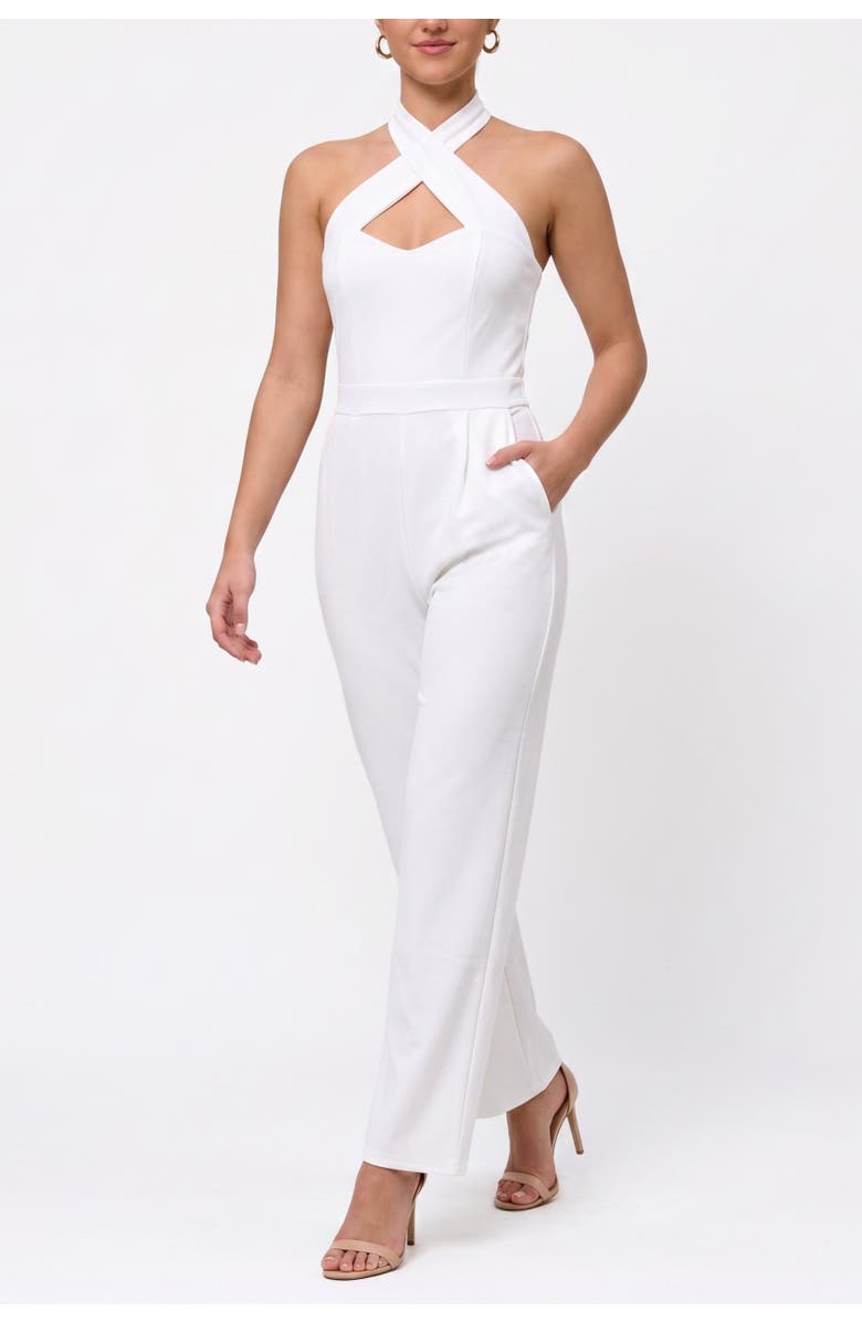 RACHEL Rachel Roy Racquel Sleeveless Halter Jumpsuit, Alternate, color, Eggshell