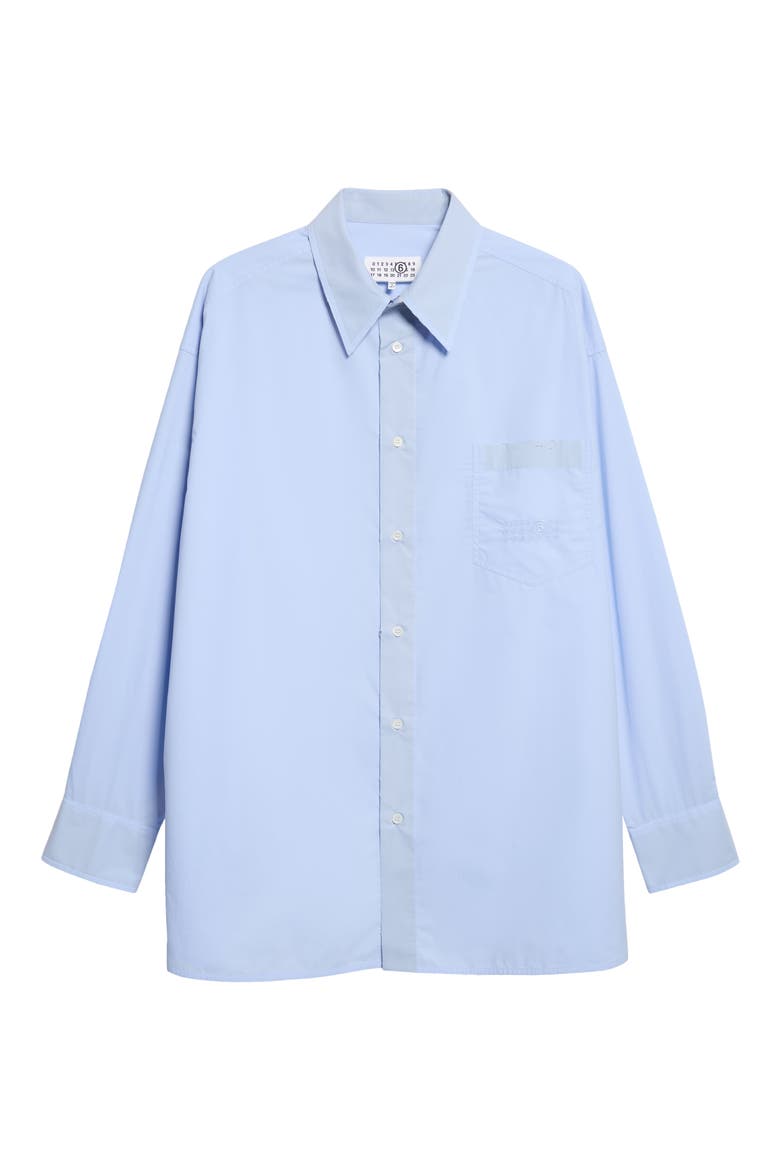 Embroidered Numeric Logo Cotton Poplin Button-Up Shirt, Main, color, LIGHT BLUE