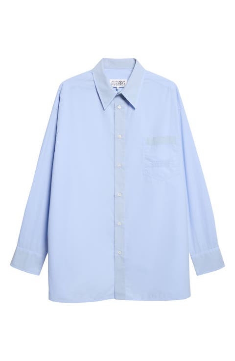 Embroidered Numeric Logo Cotton Poplin Button-Up Shirt