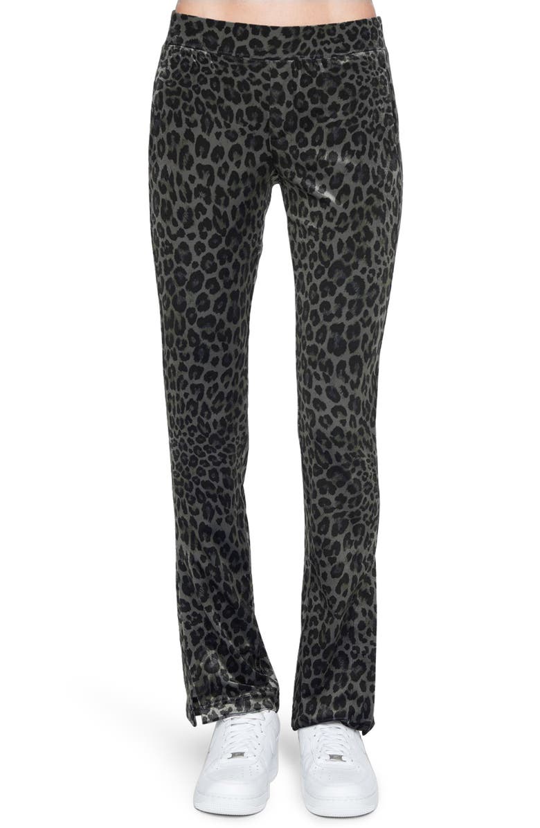 Pam & Gela Leopard Print Stretch Velour Track Pants, Main, color, 