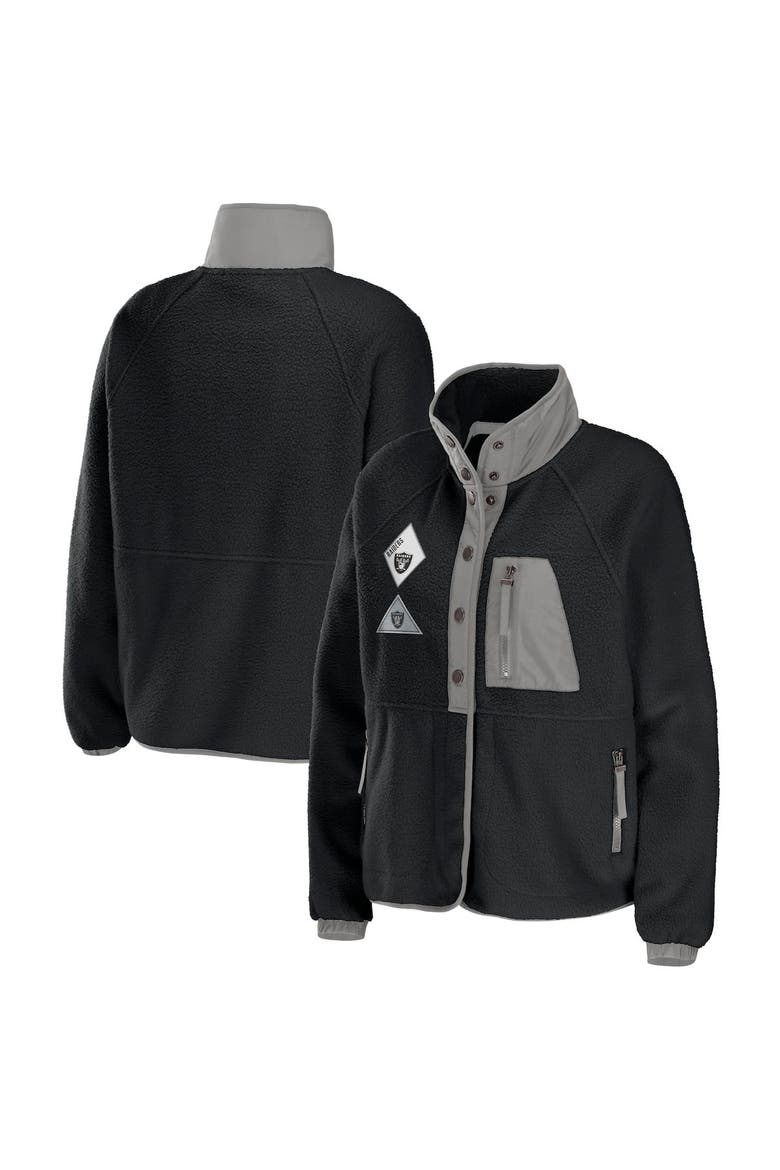 Women's WEAR by Erin Andrews Black Las Vegas Raiders Polar Fleece Raglan Full-Snap Jacket, Main, color, Black
