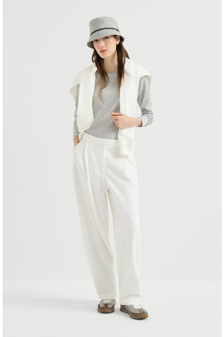 Cotton smooth French terry pleated track trousers, Alternate, color, White