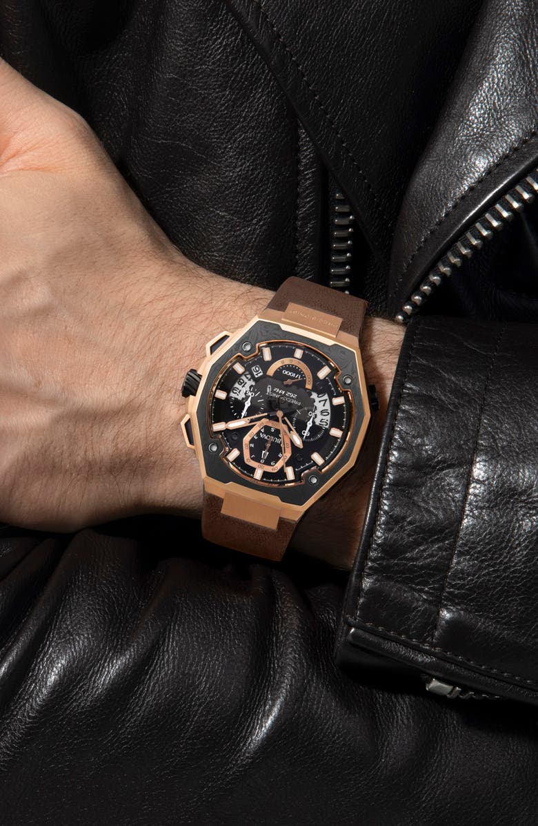 BULOVA Series X Special Edition Leather Strap Watch, 45mm, Alternate, color, Black/ Brown