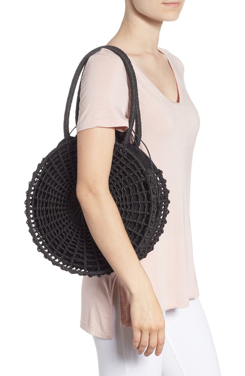 Topshop Bella Straw Circle Tote Handbag, Alternate, color,
