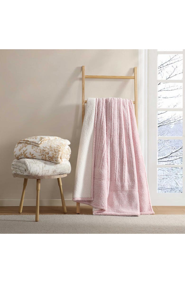 Laura Ashley Bedford Reversible Faux Shearling Heated Throw Blanket, Alternate, color, Light Beige