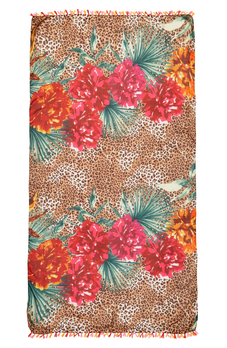 Tasha Leopard Floral Fringe Scarf, Alternate, color,