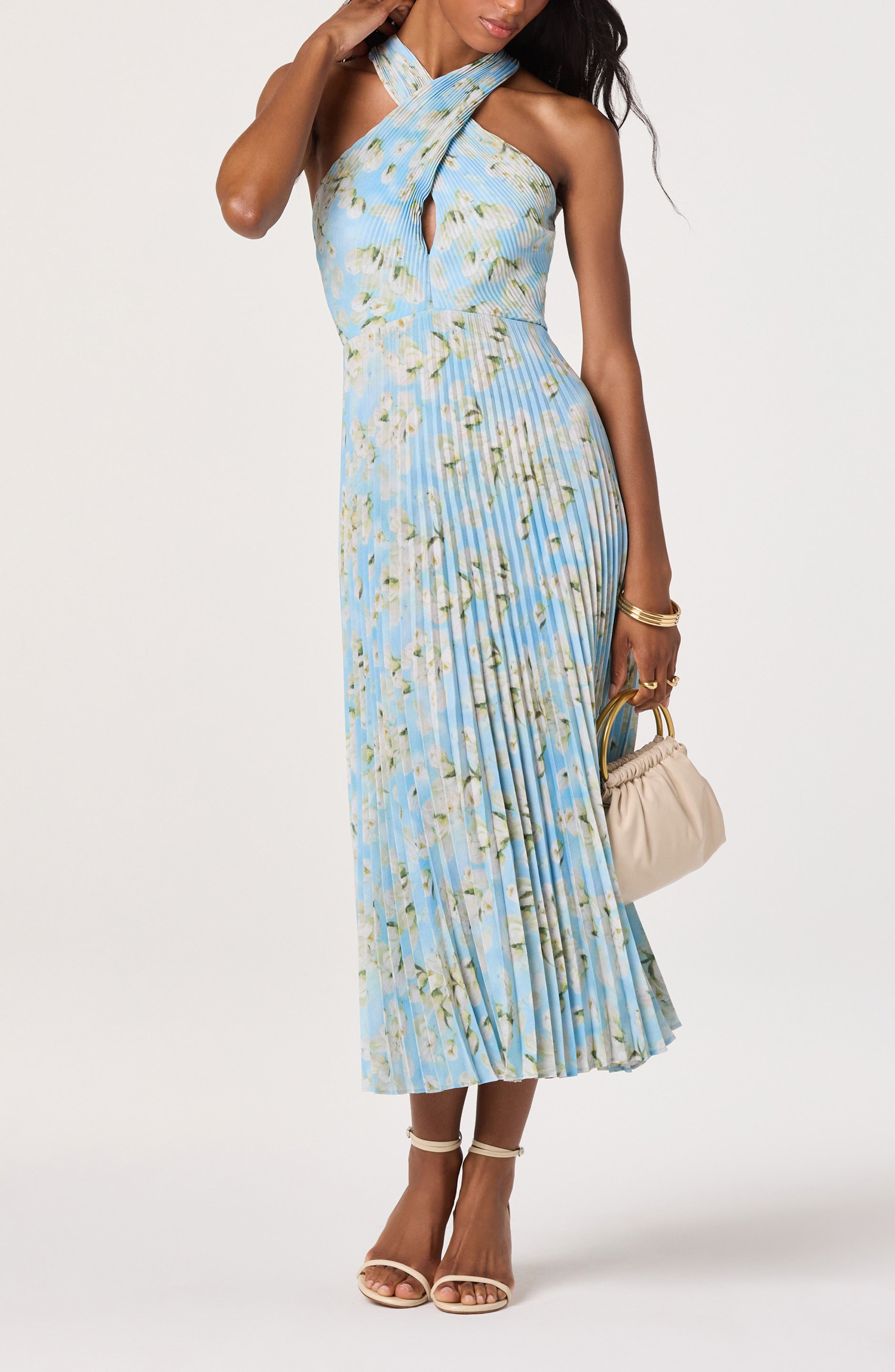 samantha high neck floral mesh midi dress SAMANTHA White / M