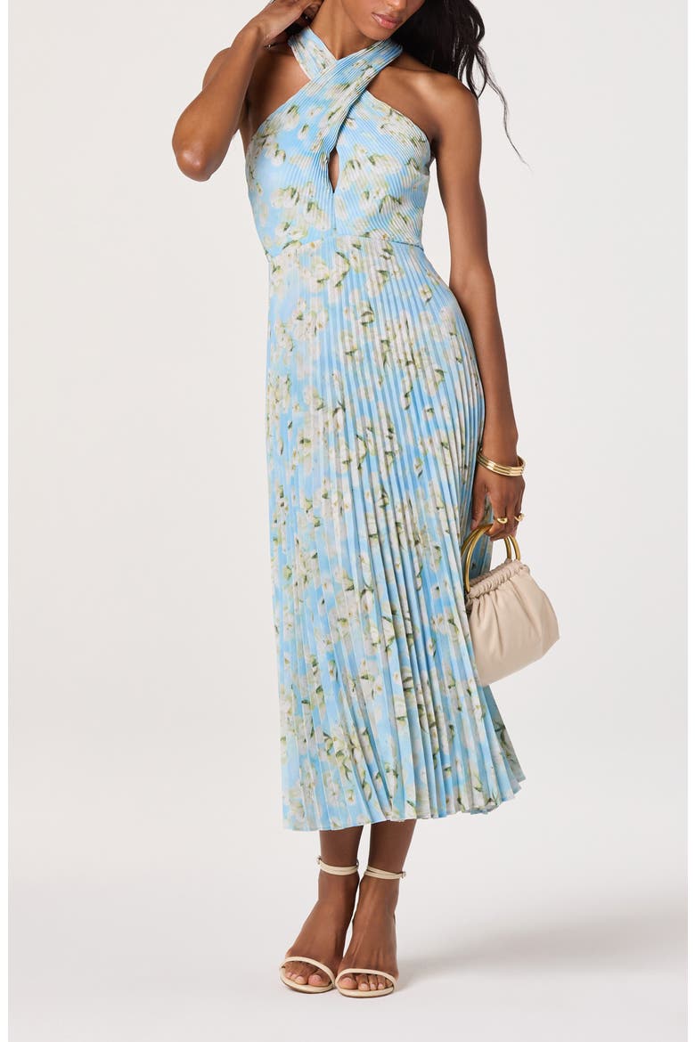 Samantha Floral Print Halter Dress, Alternate, color, BLUE FLORAL