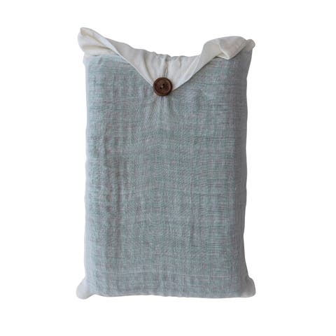 Cotton Waffle Weave Tea Towels with Kantha Stitch, Red and Green, Set of 2 in Cotton Bag