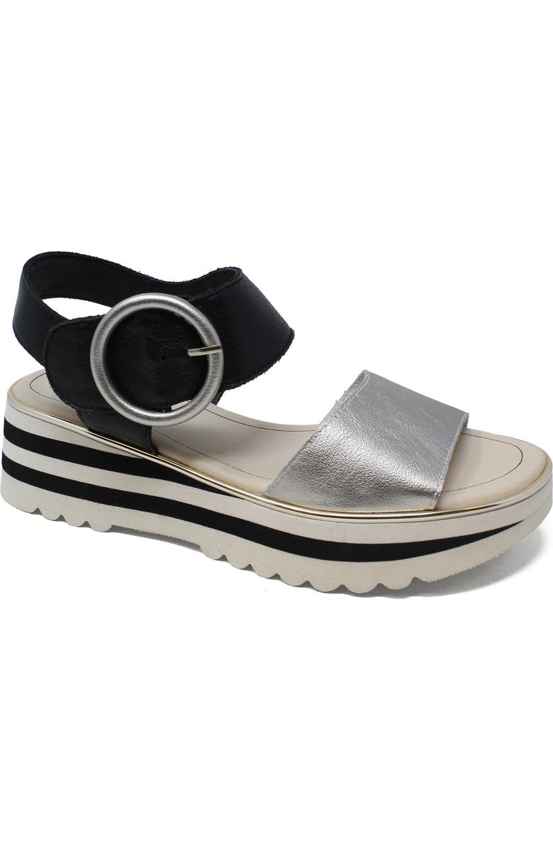 DJANGO AND JULIETTE Harlows Chunky Low Platform Sandal, Main, color, Argento-Black Leather