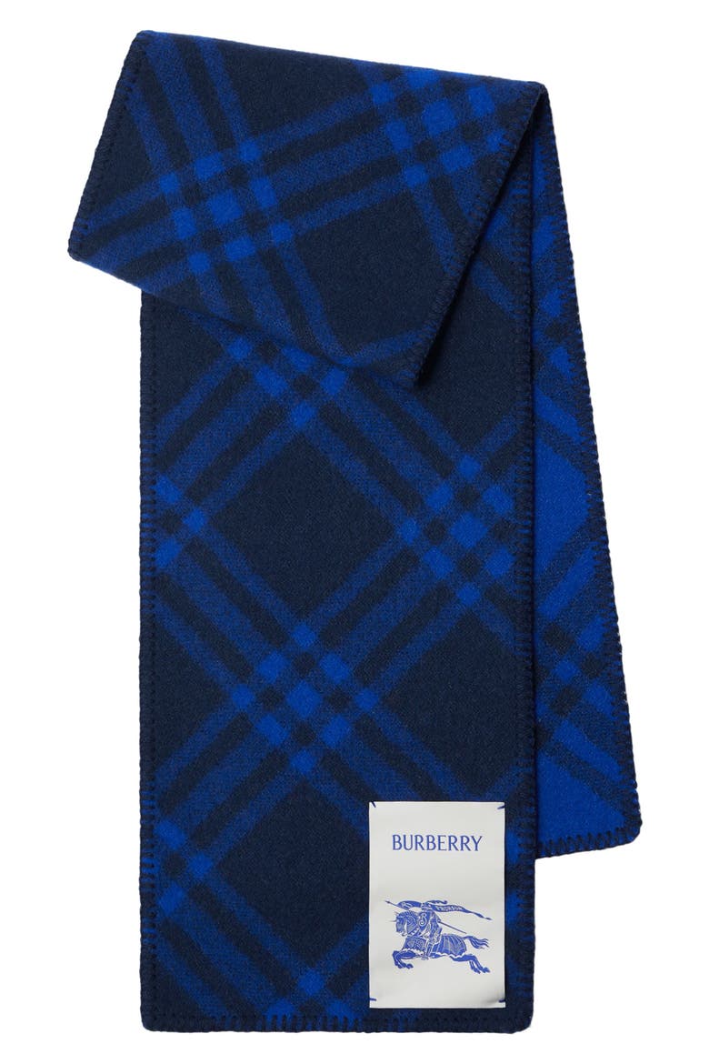 Equestrian Knight Design Patch Check Wool Scarf, Main, color, NAVY