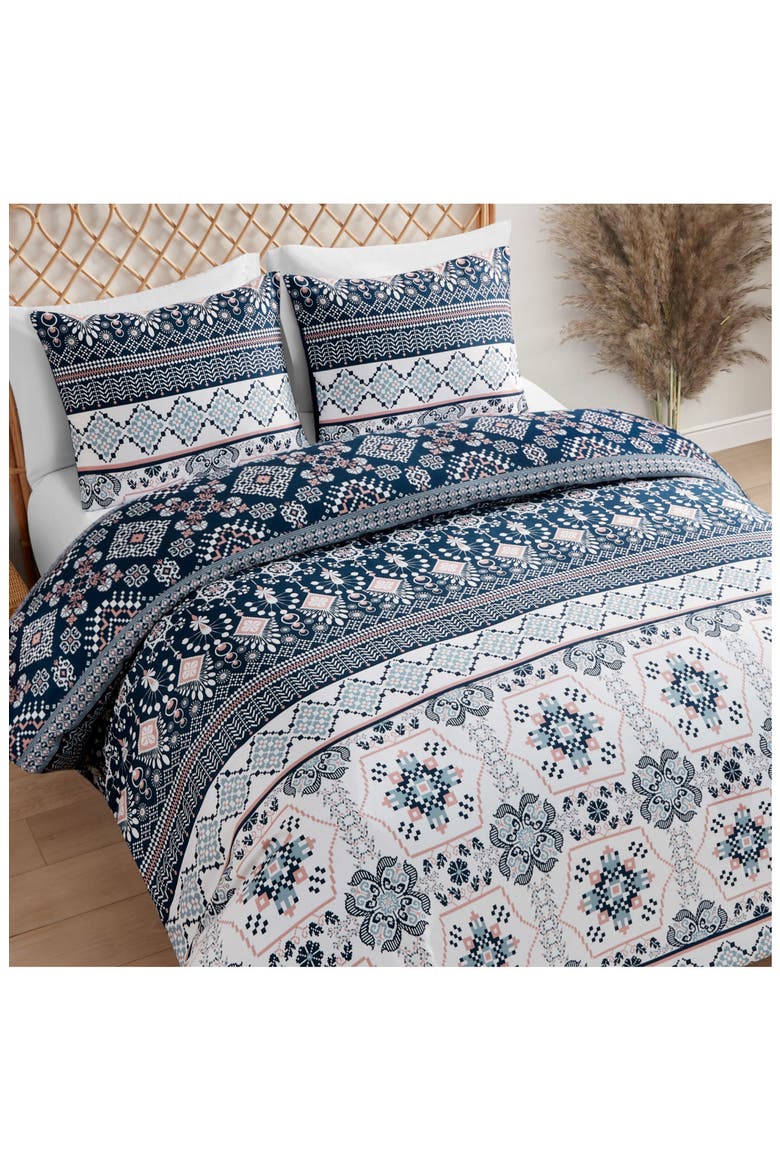 Boho Print Duvet & Sham Set, Alternate, color, NAVY/ IVORY/ GREEN