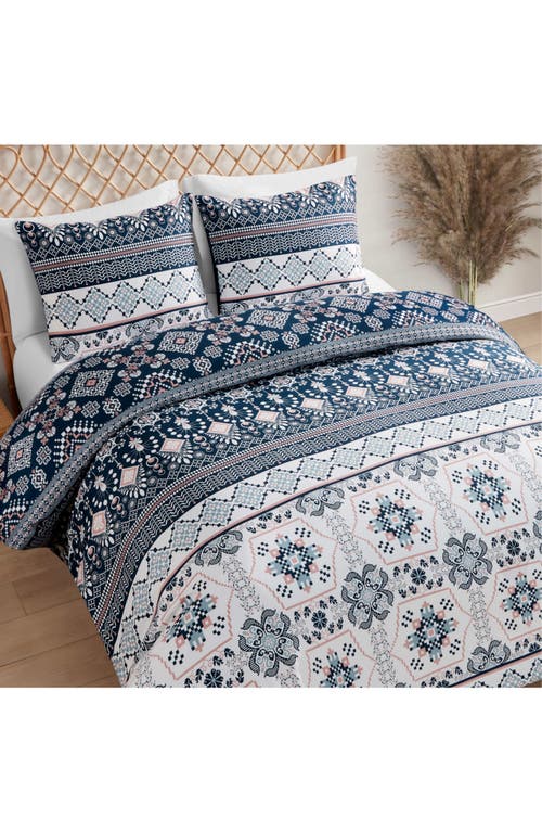 Jessica Simpson Boho Print Duvet & Sham Set In Navy/ivory/green