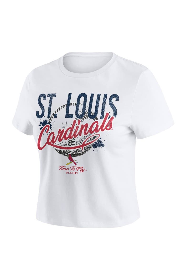 Women's WEAR by Erin Andrews  White St. Louis Cardinals Distressed Cropped Baby T-Shirt, Alternate, color, White