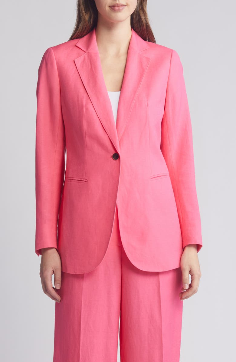 Anne Klein One-Button Linen Blend Blazer, Alternate, color, 