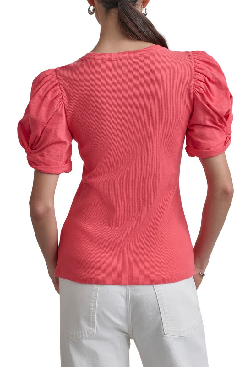 Twist Sleeve Rib Top, Alternate, color, BEACH CORAL