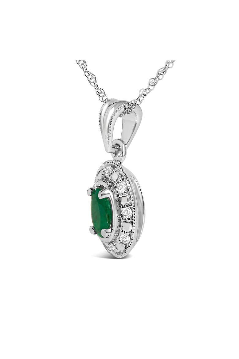 14K White Gold Oval Green Emerald and Diamond Halo Pendant Necklace, Alternate, color, White
