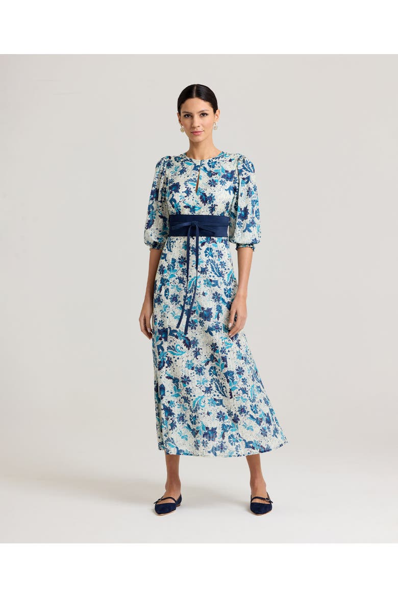 Ivy Silk Cotton Tea Dress, Alternate, color, Navy Floral