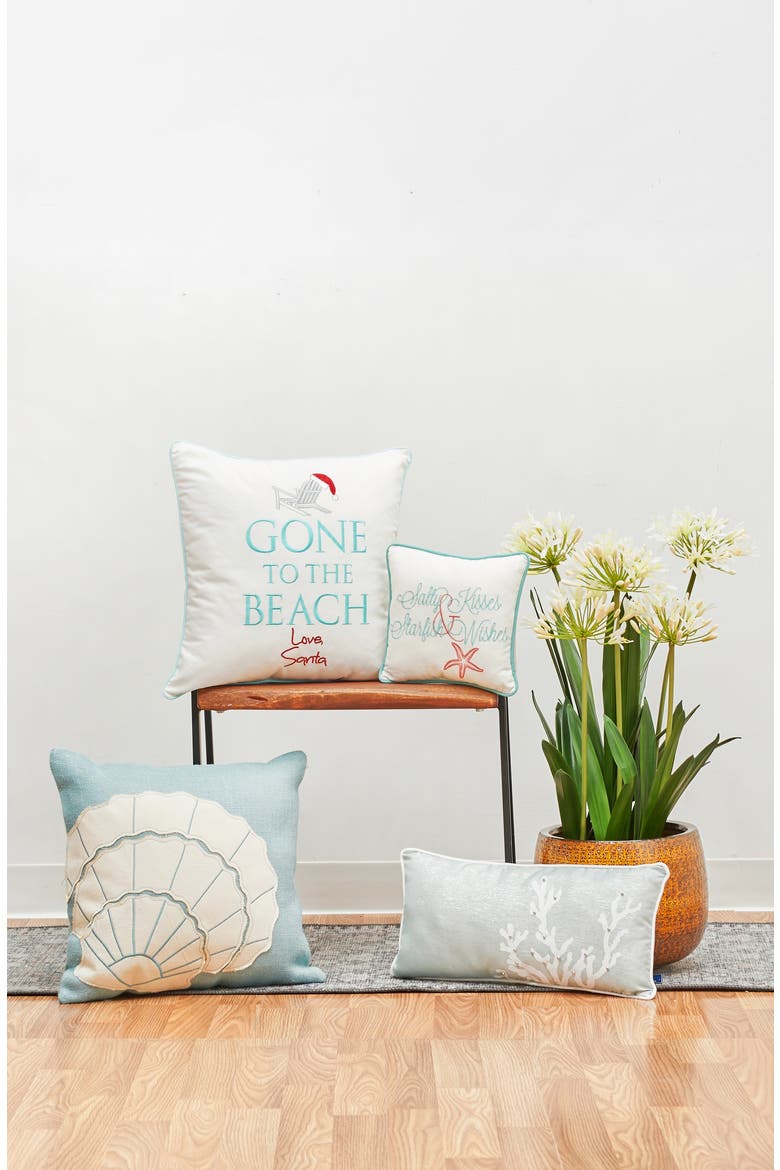 Scallop Shell Blue Burlap Accent Throw Pillow 18" x 18", Alternate, color, Blue