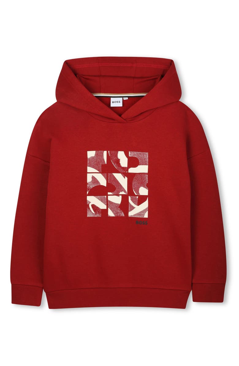 BOSS Kidswear Kids' Graphic Hoodie, Main, color, Dark Red
