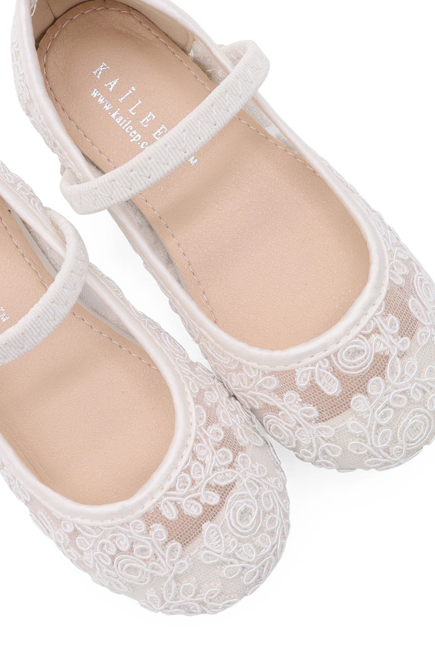 Pas Crochet Lace Mary Jane Flats, Alternate, color, White