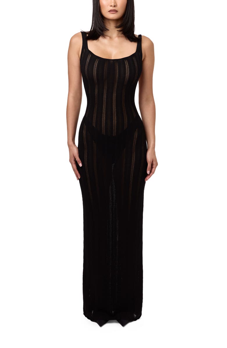 Naked Wardrobe Open Back Sheer Maxi Dress, Main, color,