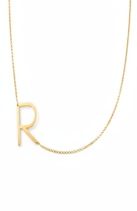 Sideways Initial Necklace in Gold Plated Sterling Silver