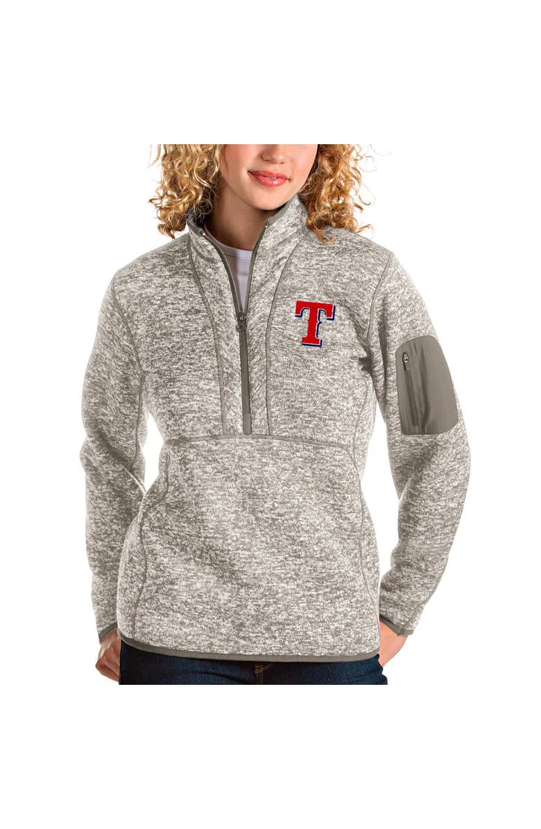 ANTIGUA Women's Antigua Oatmeal Texas Rangers Fortune Quarter-Zip Pullover Jacket, Alternate, color, 