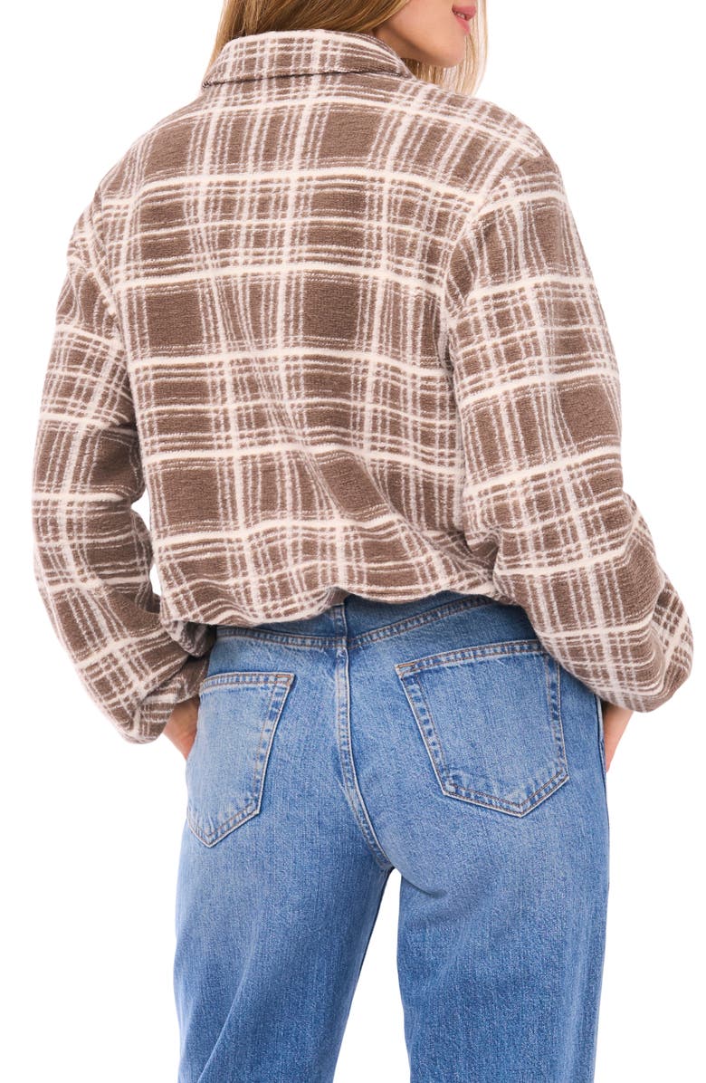 Vince Camuto Plaid High Pile Fleece Bubble Jacket, Alternate, color, Stone Khaki