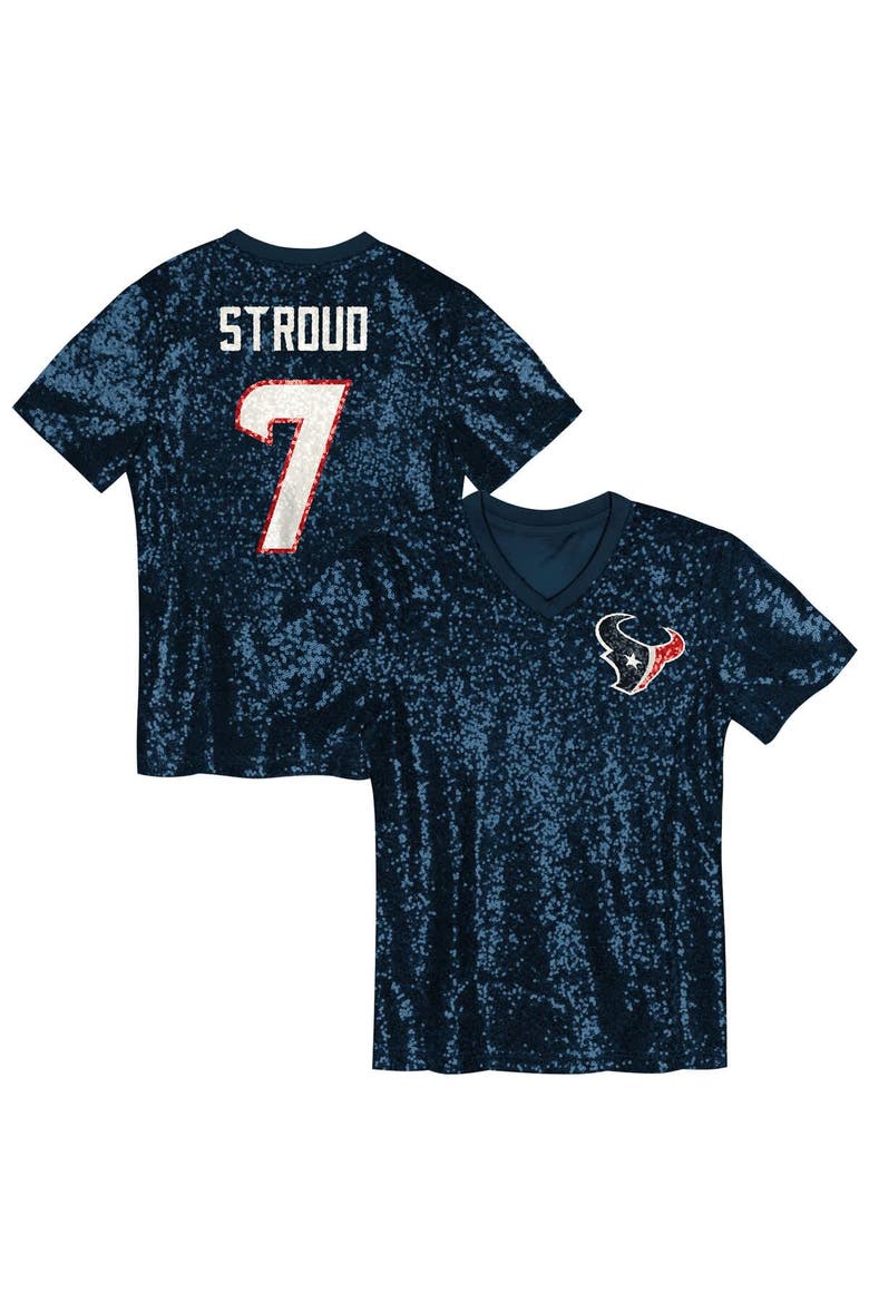 Girls Youth C.J. Stroud Navy Houston Texans Sequin V-Neck Fashion Jersey, Alternate, color, Navy