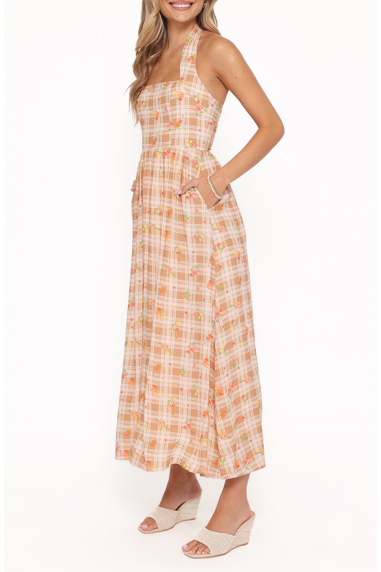 Gemini Floral Check Halter Neck Maxi Dress, Alternate, color, YELLOW FLORAL GINGHAM