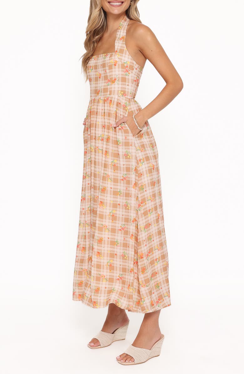 Petal & Pup Gemini Floral Check Halter Neck Maxi Dress, Alternate, color, Yellow Floral Gingham