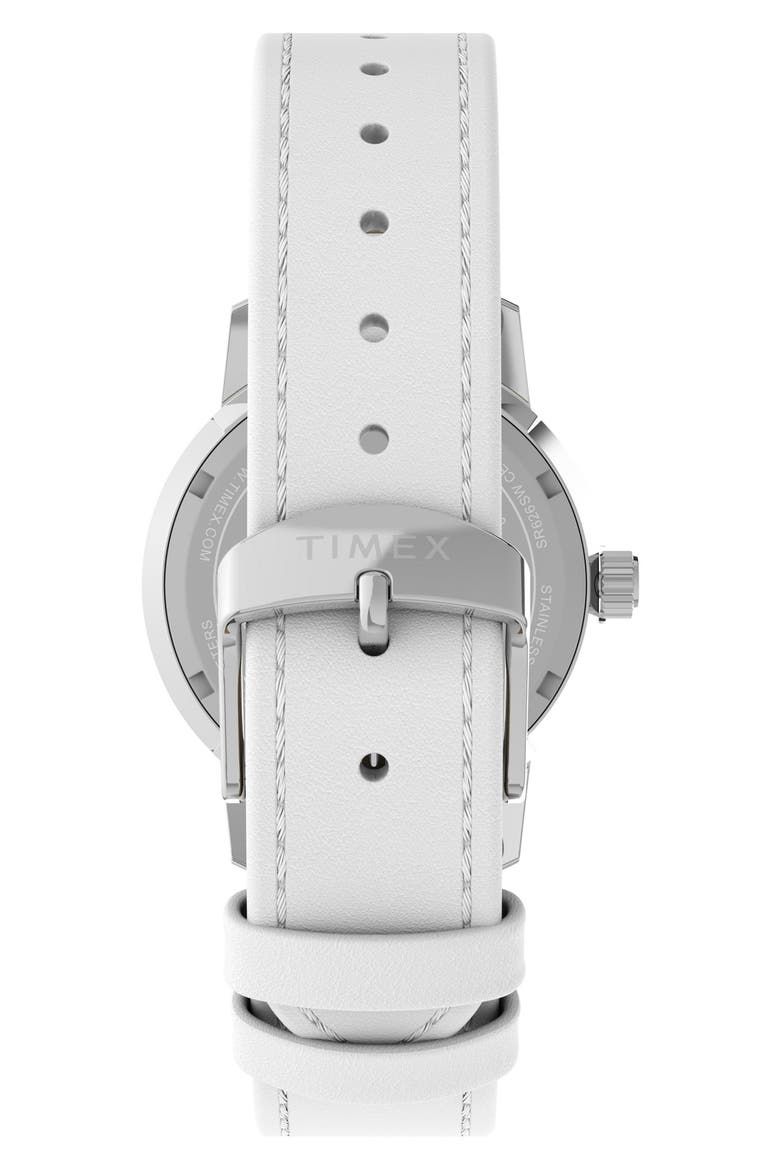 Peanuts® x Timex Marlin® Flower Dial 38mm Leather Strap Watch, Alternate, color, SILVER-TONE