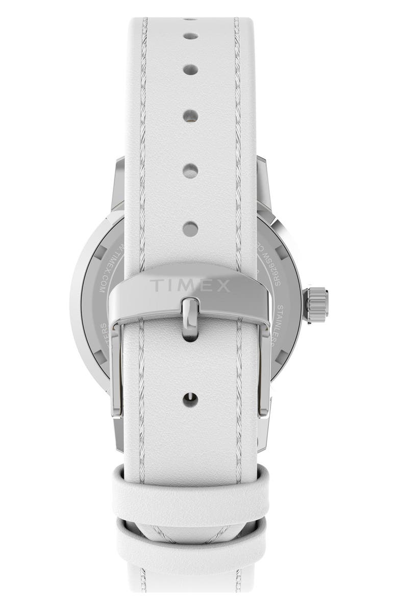 Timex<sup>®</sup> Peanuts<sup>®</sup> x Timex Marlin<sup>®</sup> Flower Dial 38mm Leather Strap Watch, Alternate, color, Blue/ Silver-Tone