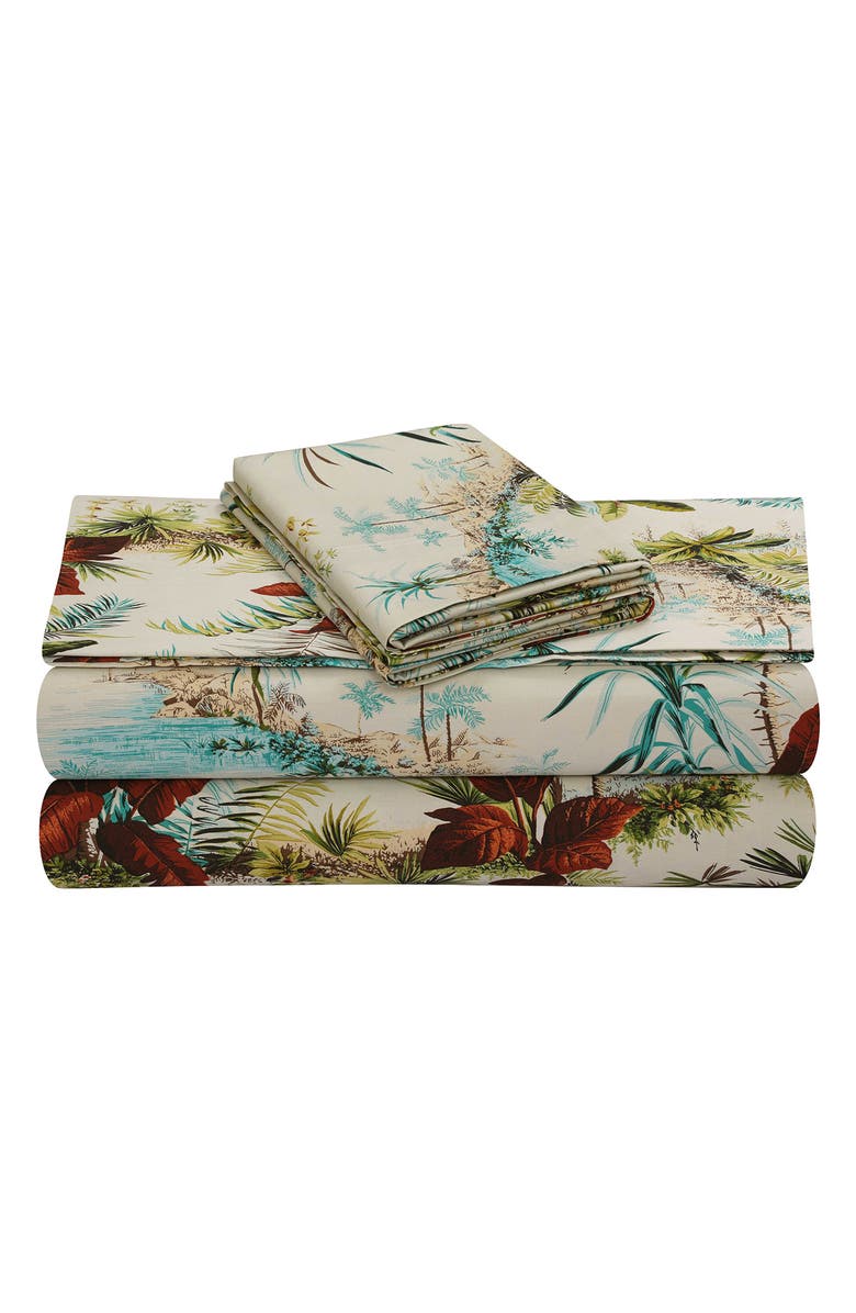 AZORES HOME Paradise Island 300 Thread Count Cotton Percale Sheet Set, Main, color, Paradise